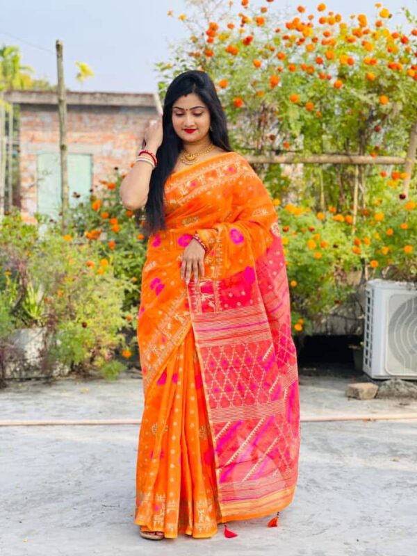 Color Contrast Jamdani Motive Pest Afsan Print Saree
