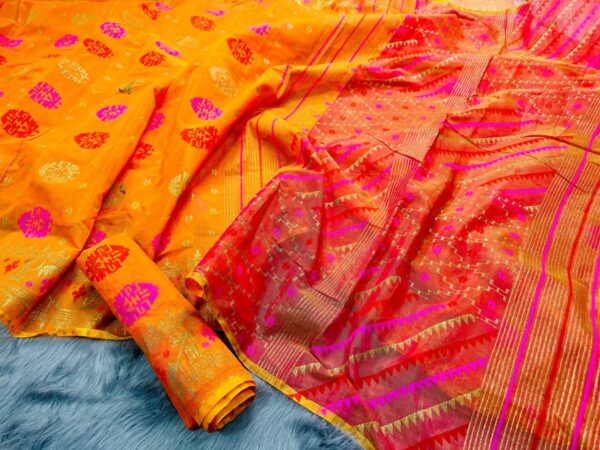 Color Contrast Jamdani Motive Pest Afsan Print Saree
