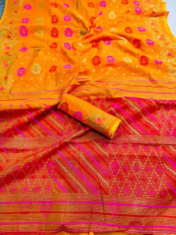 Color Contrast Jamdani Motive Pest Afsan Print Saree