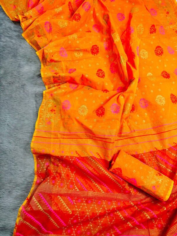 Color Contrast Jamdani Motive Pest Afsan Print Saree